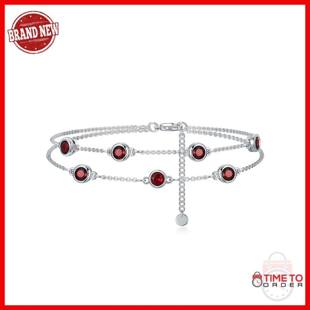 925 Sterling Silver Birthstone Anklet Bracelet Adjustable 7+2 Inch